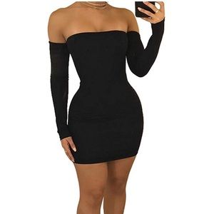 Off the shoulder backless lace up bodycon mini